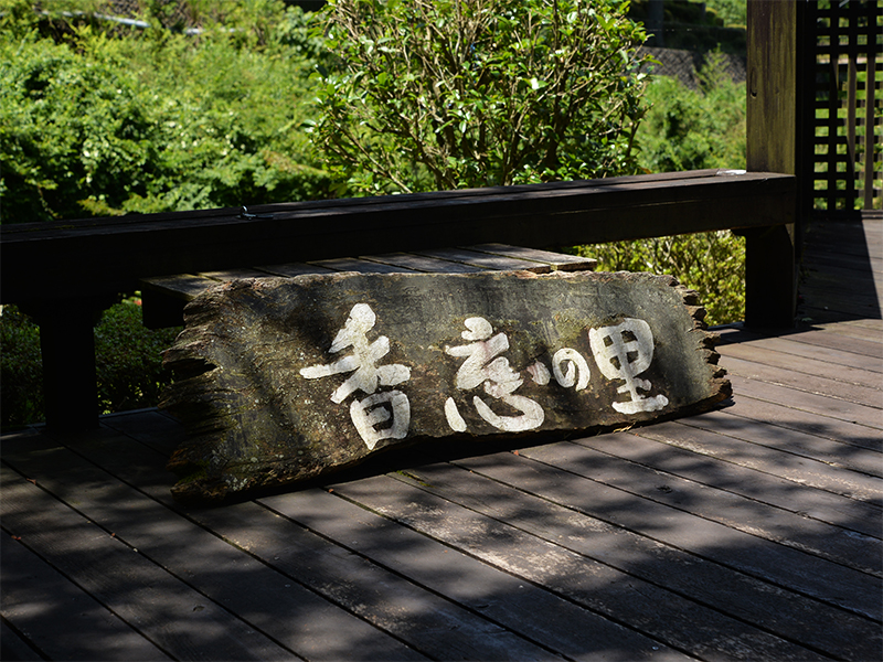 温かみのある木製の看板。館内に入るとハーブの香りに包まれます